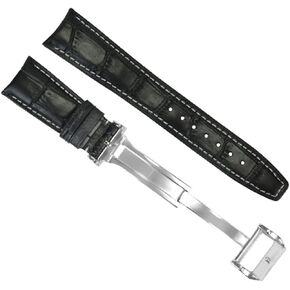 Ewatchparts 22mm Curved Leather Watch Band Strap Compatible With IWC Pilot Portuguese Aviation Black With White Stitching in Kuwait