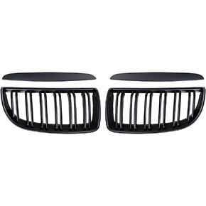Glossy Black Dual Slats Grill Carbon Fiber Trim Kidney Grille Replacement for 2005-2008 BMW E90 E91 3-Series Pre-LCI Left Right in Kuwait