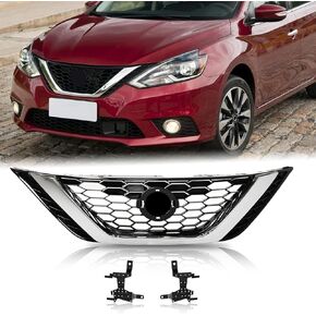 YLT AUTO Front Bumper Cover Upper Grille Replacement Shroud Front Honeycomb Black Air Intake with Chrome Trim Fit 2016-2018 for Nissan Sentra in Kuwait