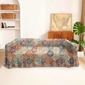 غطاء أريكة تعريشة مغربية أغطية أريكة عتيقة لـ 3 وسائد، قطعة واحدة من أغطية أريكة الفوتون المكسيكية الملونة من تالافيرا بوهو قابلة للغسل، واقي أثاث غرفة المعيشة، مقاس X-Large 71 بوصة × 134 بوصة in Kuwait