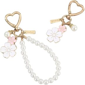2 PCS Pink White Pearl Cute Coquette Wristlet Keychain for Women, Adorable Flowers Beaded Car Key Chain Charms for Women Girls Purse Bags Backpack Accessories in Kuwait