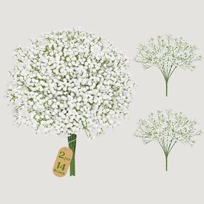 Dolicer 2 جهاز كمبيوتر شخصى 14 فرعًا من الزهور الاصطناعية للتنفس، زهور بيضاء كاملة للتنفس للأطفال، زهور اصطناعية ذات لمسة حقيقية وهمية للأطفال، جيبسوفيلا لحفلات الزفاف، باقة زهور، ديكور المنزل in Kuwait