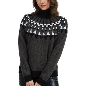 Womens Lightweight Vintage Fair Isle Sweater Long Sleeve Turtleneck Knitted Pullover Tops in Kuwait