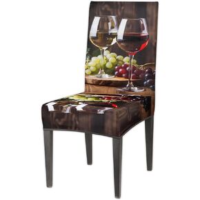 Red Wine Glass Grapes Dining Chair Cover Set of 4 Pack, Stretch Spandex Chair Slipcovers Washable Protector for Home Restaurant Banquet Party in Kuwait
