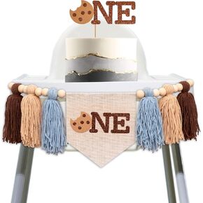 Cookies First Birthday High Chair Banner Cake Topper Set - Sweet Cookie Theme 1st Birthday Party Decoration Supplies Highchair Tassel Banners And Cake Topper, Cookie Sign Anniversary Milestone Celebration Supplies in Kuwait