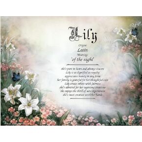 LILY - Personalized ANY First Name Meaning Keepsake Print 8.5" x 11" | Artwork Wall Decor Kids Room Animals Flowers Purple in Kuwait