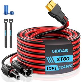 كابل شحن بالطاقة الشمسية 12AWG 20FT XT60، موصل اللوحة الشمسية GIBBAB إلى XT60 كابل محول الشحن الممتد مع أغطية وأربطة سلكية لبطارية LiFePO4 RV محطة الطاقة المحمولة مولد Ecoflow in Kuwait