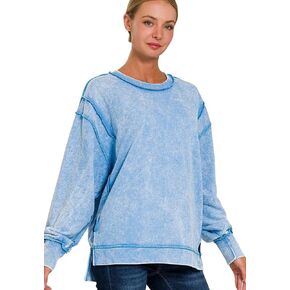 بلوفر نسائي من BluNight Collection بأكمام طويلة من قطن تيري الفرنسي، بلوفر سويت شيرت من النوع الثقيل in Kuwait