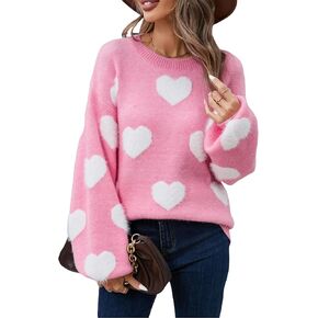 Heart Sweater for Women Valentine's Day Cute Print Oversized Long Sleeve Sweaters Knitted Pullover Tops in Kuwait