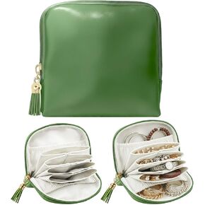 حقيبة تنظيم المجوهرات المحمولة، حقيبة مجوهرات صغيرة للسفر مع سحاب، حقيبة تنظيم المجوهرات المخملية للأساور والخواتم والأقراط والمجوهرات المختلفة (كريمي أخضر كبير) in Kuwait