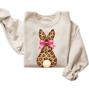 Leopard Print Bunny Graphic Tee for Kids – Trendy Easter T-Shirt with Pink Bow in Kuwait