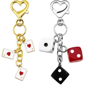 2Pcs Dice Keychain Poker Gifts For Men Casino Gifts For Women Good Luck Gift For Poker Players Mini Lucky Handbag Bag Key Chains Colorful Pokers Dice Keychain Accessory Purse Charm in Kuwait