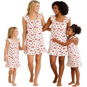 IPajamas Matching Mommy and Me Nightgowns, Square Neck Ruffle Strap Hem Dress Sleepwear in Saudi Arabia