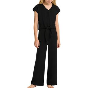 WESIDOM Girls 2 Piece Outfits Girl Suit Set Knot Front Short Sleeve Top Wide Pants Kids Formal Clothes Size 6-14Y in Kuwait