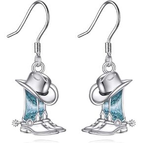 Western Cowboy Boot Earrings Sterling Silver Cowgirl Boot Dangle Drop Earrings Western Jewelry Cowboy Gifts for Women in Saudi Arabia