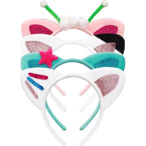 4 Pcs Cat Ears Headband Party Decorations Headbands Flannel Costume Accessories Glitter Hair Clips for Halloween Christmas Festival Theme Party in Kuwait