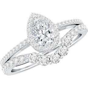 خاتم خطوبة مويسانيتي معتمد على شكل دمعة مع محسن، جودة D-Vs1، مجموعة خواتم زفاف مويسانيتي - هدية للنساء in Kuwait