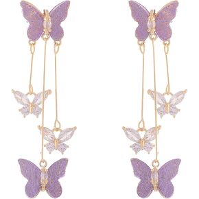 Purple Butterfly Earrings Crystal Rhinestone Drop Earrings Tassel Style Zircon Earring for Women Long Wedding Jewelry for Women in Kuwait