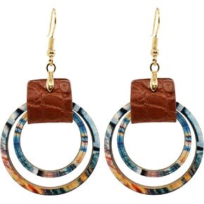 Boho Vintage Geometric Dangle Earrings Wooden Leather Earrings Ethnic Style Vintage Sunflower Earrings Christmas Gray Earrings Set for Women in Kuwait