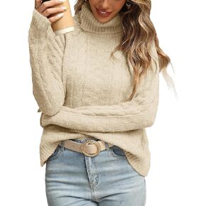 Womens Cute Turtleneck Cable Knit Sweater Cropped Spring 2026 Long Sleeve Pullover Sweaters Tops in Kuwait