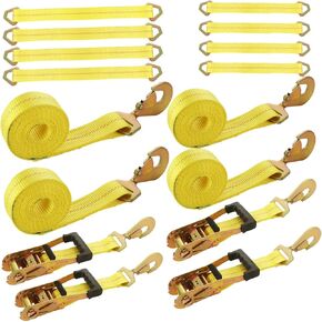4 Pack Car Tie Down Straps for Trailers 2'' x10' Ratchet Strap with Snap Hooks, 10000 LBS Break Strength, Heavy Duty Trailer Strap 24'' and 36'' Axle Straps, for Car, Truck, UTV (Yellow) in Kuwait