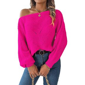 FEOYA Women's Knitted Jumper Pullover Sweater Batwing Mock Neck Long Sleeve Off Shoulder Oversized Winter Fall Solid Tops in Saudi Arabia