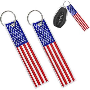 2 PCS American Flag Keychain, USA Flag Car Key Tag with Keyring, Embroidered Key Chain for Car Motorcycle Scooter in Kuwait