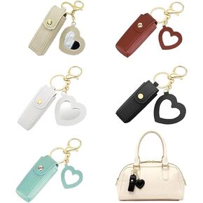 Lipstick Holder Keychain, Portable PU Leather Lipstick Rack with Mirror in Kuwait