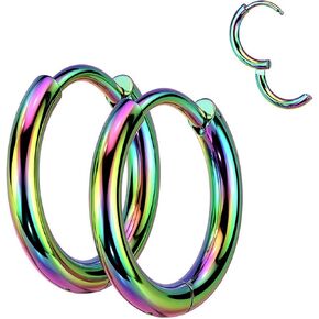 Rainbow Hoop Earrings Hypoallergenic Surgical Stainless Steel 14mm Non-Binary in Kuwait