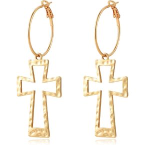 Gold Hoop Earrings Chunky Earrings Cross Earrings Lightweight Drop Dangle Huggie Hoop Earrings for Women Vintage Statement Jewelry in Kuwait