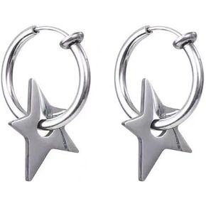 Star Hoop Earrings for Women Men Stainless Steel Star Clip On Earrings Y2K Grunge Earrings Non Piercing Two-tone Mixed Metal Trendy Huggie Dangle Jewelry Accessory in Kuwait