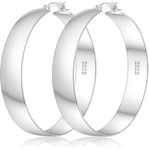 أقراط حلقية من الفضة الإسترلينية عيار 925 للنساء من Senteria أقراط حلقية فضية مكتنزة مضادة للحساسية خفيفة الوزن كبيرة وسميكة من الفضة للنساء (50 مم) in Kuwait