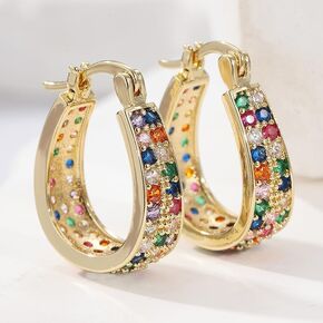 Bohemian Style Women's Craftsman Handcrafted Multi Colored Synthetic Zircon Hoop Earrings in Kuwait
