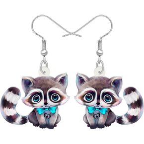 Acrylic Cute Raccoon Earrings Two Side Pattern Cartoon Blue Bow Tie Jungle Animals Dangle Hypoallergenic Jewelry For Women Cool Gifts in Saudi Arabia