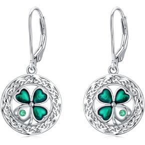 Four Leaf Clover Earrings for Women, 925 Sterling silver Celtic knot Heart Lucky Clover Earring Hypoallergenic, Emerald Irish Mother’s Day Birthday Valentine's Jewelry Gift for Women Mom in Kuwait
