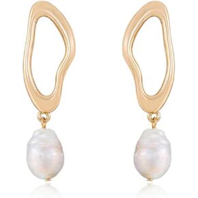 أقراط اللؤلؤ إيتيكا. أقراط متدلية ذهبية. لؤلؤ المياه العذبة مطلي بالذهب عيار 18 قيراط. هدايا عيد ميلاد للنساء in Kuwait