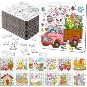 24 Pack Easter Color Your Own Jigsaw Puzzles for Kids Mini Easter Bunny Puzzles Bulk DIY Coloring Paper Jigsaw Party Favors Gifts Exchange Classroom Activities Home Educational Game Toy in Kuwait
