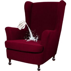 Wing Back Chair Covers with Arms Waterproof, Lazy Boy Wingback Recliner Chair Covers Slipcovers 2 Piece, Cat Proof Chair Covers Anti Scratch (Beige) in Kuwait