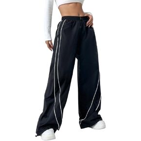 GORGLITTER Women's Wide Leg Track Pants Baggy Y2k High Waist Parachute Pants Drawstring Jogger Sweatpants in Kuwait