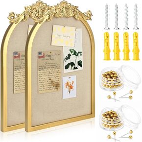 مجموعتان من لوحة الدبابيس ذات الإطار العتيق، لوحة عرض من الكتان، لوحة كبيرة من القماش المقوس، صورة مذكرة، لوحة صلاة مزخرفة مع 100 قطعة من مسامير الإبهام لتنظيم ديكور الحائط، 16 × 12 بوصة in Kuwait