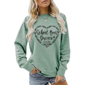 MEKOTSK School Bus Driver Sweatshirt Women Funny Graphic Shirts Long Sleeve Crew Neck Comfy Pullover Tops Driver Gifts in Saudi Arabia