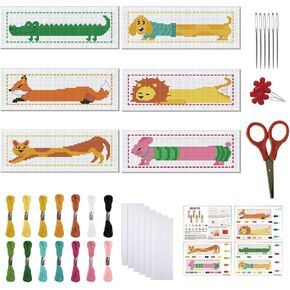 FREEBLOSS 6 Set Cross Stitch Bookmark Kit Cross Stitch Kit Farm Animals Stamped Cross Stitch Bookmark with Instruction Cross Stitch Kits for Adults DIY Bookmark Kit 8.7''x3.15'' in Saudi Arabia