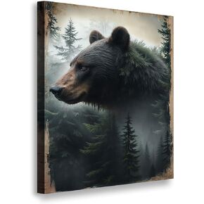 TAILORED CANVASES Black Bear Exposure Canvas Wall Art for Rustic Cabin Wall Decor Grizzly Animal Wall Decorations Pine Tree Forest Art Large Bear Pictures Wall Decor for Lodge Home 12x18 in Kuwait