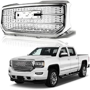 Front Upper Bumper Grille Grill Assembly Compatible with 2016-2019 GMC Sierra 1500, OEM Denali Style Chrome Engine Heat Dissipation Mesh Grille Covers in Kuwait