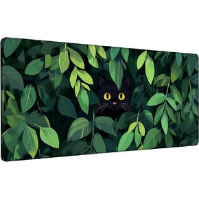 Large Mouse Pad 35.4x15.7 Inch Black Cat Under Starry Night Gaming Desk Mat with Non-Slip Rubber Base, Stitched Edges for Gaming,Office in Saudi Arabia