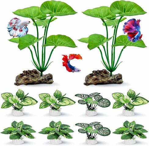 2-Pack Fish Tank Decorations Plants Aquarium Decor, 6inch Betta Fish Leaf Hammock, Artificial Plastic Plant Driftwood for Small Tank, Goldfish, Fish Hides, Reptiles Plant Decor in Saudi Arabia
