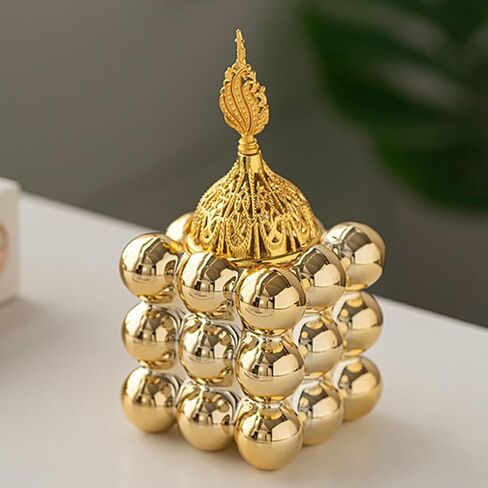 Ceramic Cube Golden Incense Burner Handheld Eid Incense Burner Middle East Arabian Festival Incense Holder Home Decoration Ornament Aromatherapy Furnace (White) in Saudi Arabia