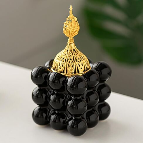 Ceramic Cube Golden Incense Burner Handheld Eid Incense Burner Middle East Arabian Festival Incense Holder Home Decoration Ornament Aromatherapy Furnace (White) in Saudi Arabia