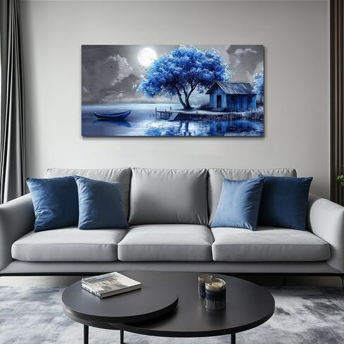 QIYILEXWART Canvas Wall Art For Living Room Wall Decor For Bedroom Office Wall Decoration Blue Tree Landscape Painting Abstract Pictures Artwork Room Aesthetic Home Decor 20x40 In in Saudi Arabia