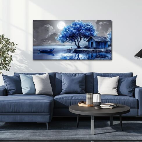 QIYILEXWART Canvas Wall Art For Living Room Wall Decor For Bedroom Office Wall Decoration Blue Tree Landscape Painting Abstract Pictures Artwork Room Aesthetic Home Decor 20x40 In in Saudi Arabia